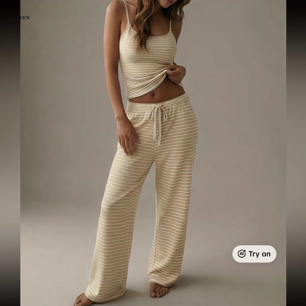 Beige Striped Lounge Set